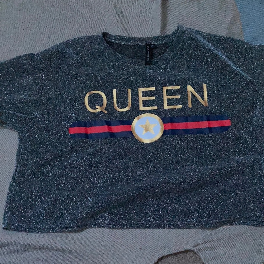 Sheer glittery “Queen” Crop top